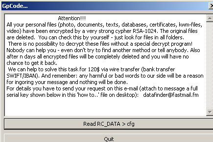 gpcode ransomware message 